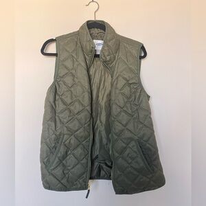 Old Navy Women's Quilted Full Zip Vest Olive Green Pockets | Size M